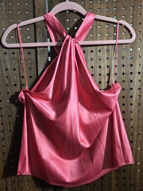 NWT AQUA coral satin halter top featuring a twisted neck design.